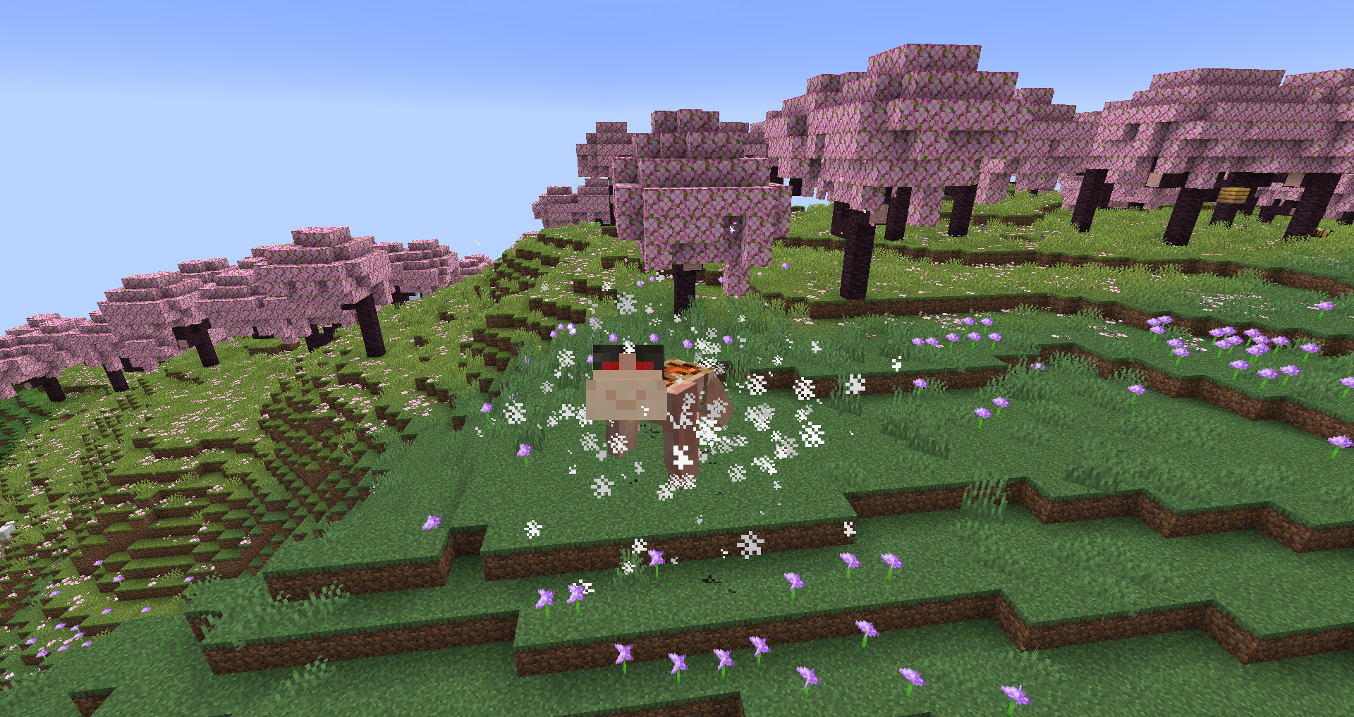 The Cart Titan with a saddle mount in a Cherry Blossom biome