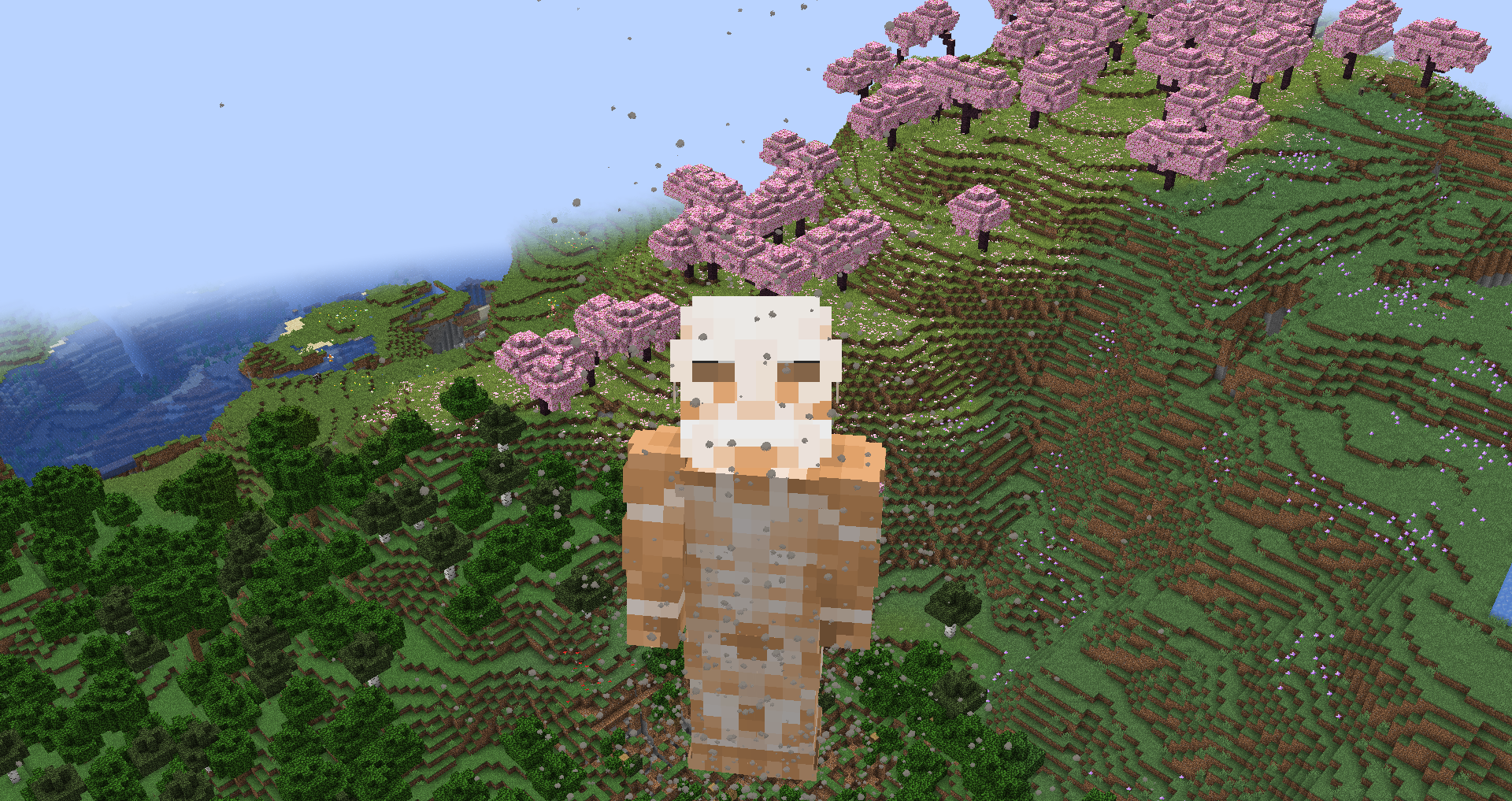 The Colossal Titan emitting steam near a Cherry Blossom biome