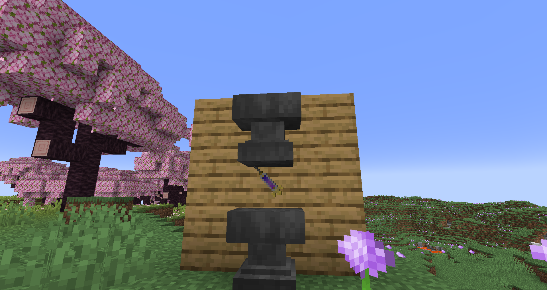 An injection about to be pressed between two anvils